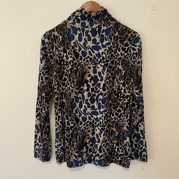 VTG Kenneth Cole Women’s Leopard Print Fitted Turtleneck Sz. L Long Y2K Ruched - Picture 6 of 6